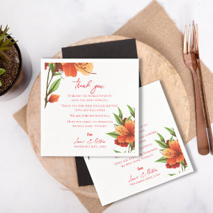 Servilleta De Papel Naranja Floral Boda de moda Gracias mensaje