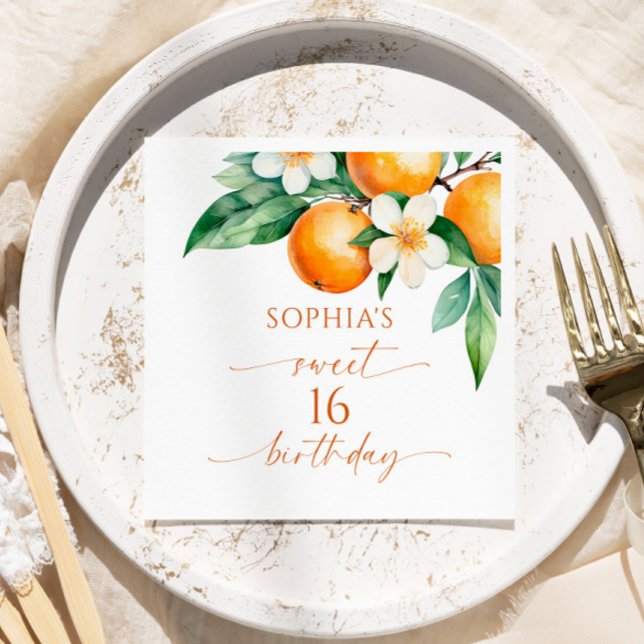 Servilleta De Papel Naranja Floral Sweet 16 Fiesta de cumpleaños (Subido por el creador)