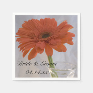 Servilleta De Papel Naranja Gerber Daisy en Boda de Vase