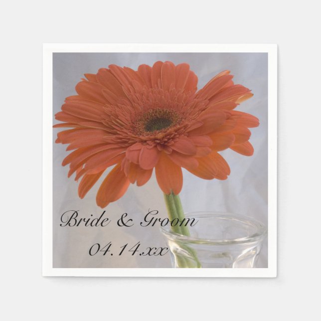 Servilleta De Papel Naranja Gerber Daisy en Boda de Vase (Anverso)