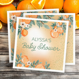 Servilleta De Papel Naranja Green Boy Chica Citrus Fruit Baby Shower 