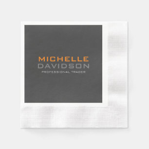 Servilleta De Papel Naranja Gris moderno Texto negrita Nombre Minimali