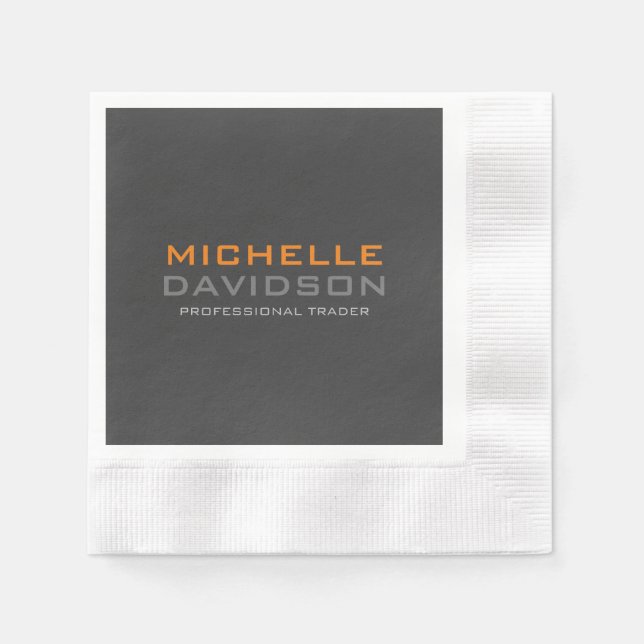 Servilleta De Papel Naranja Gris moderno Texto negrita Nombre Minimali (Anverso)