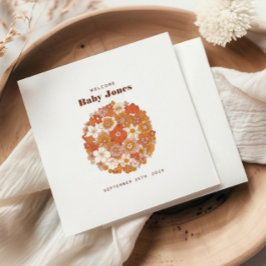 Servilleta De Papel Naranja Groovy Retro Floral Rosa Baby Shower