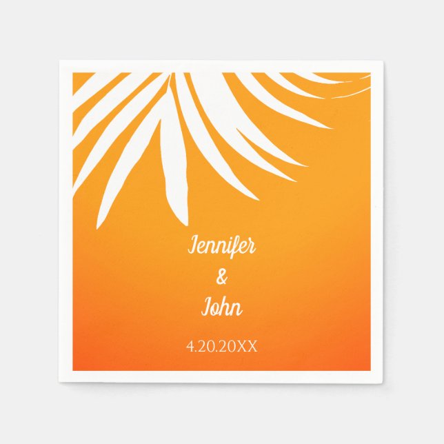Servilleta De Papel Naranja Guay Tropical Boda de Palm Leaves (Anverso)