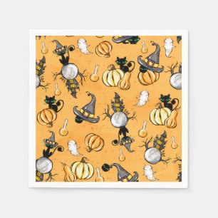 SERVILLETA DE PAPEL NARANJA HALLOWEEN PUMPKINS Y GATOS NEGROS