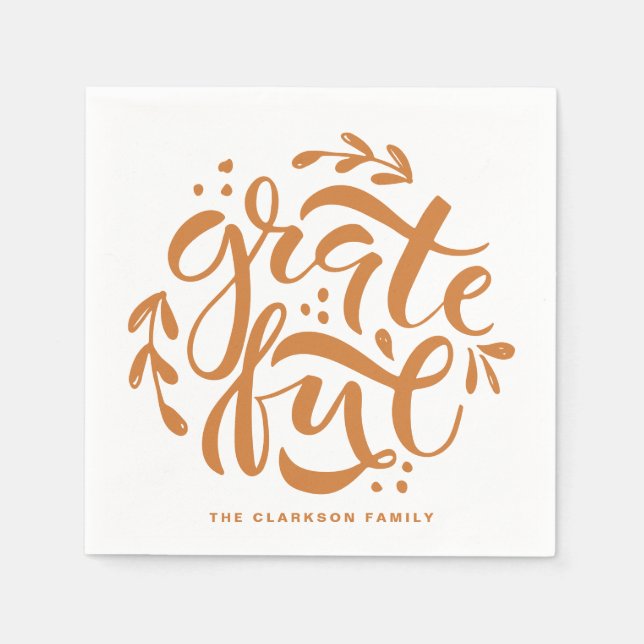 Servilleta De Papel Naranja Hand Lettered Agradecimiento Acción de Gra (Anverso)