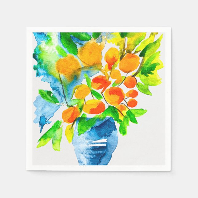 Servilleta De Papel Naranja kumquat frutal arte acuarela (Anverso)