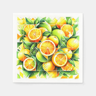 Servilleta De Papel Naranja Limón Botánico Cítrico Geométrico
