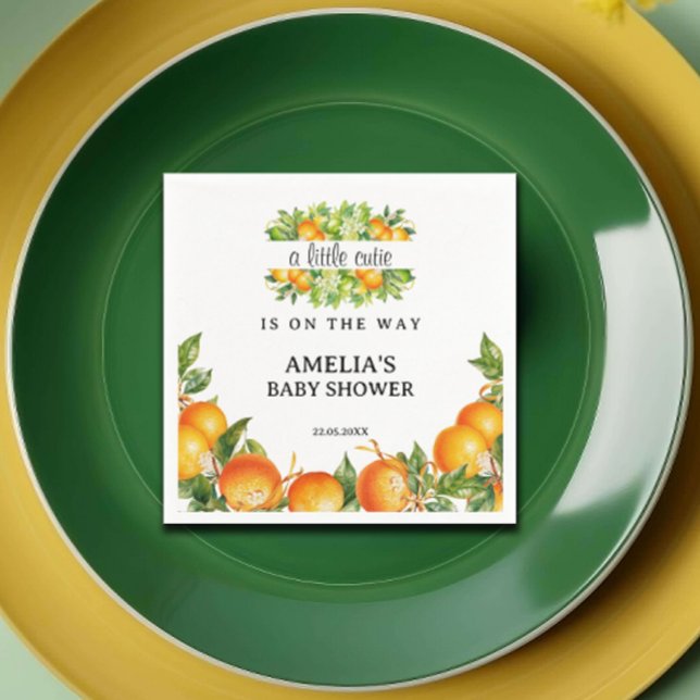 Servilleta De Papel Naranja Little Cutie Greenery Baby Shower (Subido por el creador)