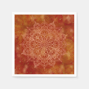 Servilleta De Papel Naranja Mandala y Glam Moderno Dorado Chic