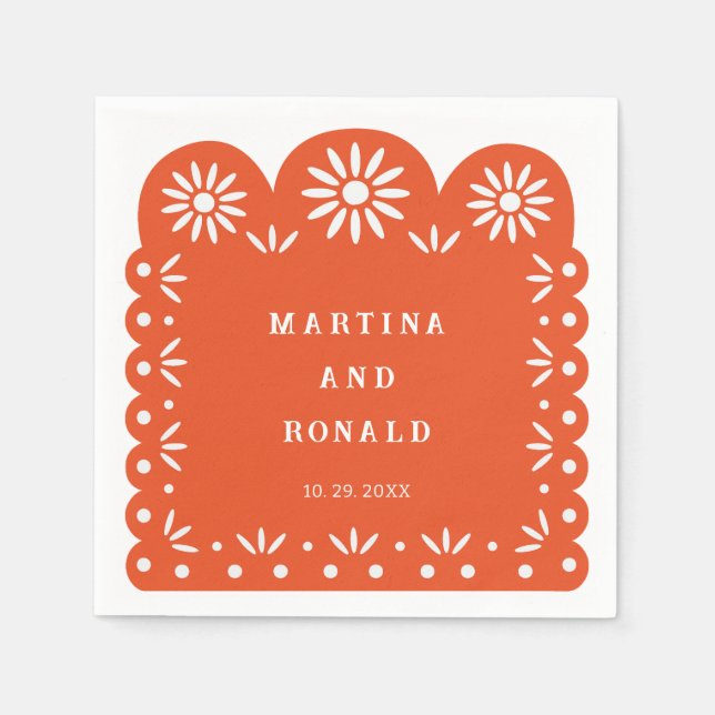 SERVILLETA DE PAPEL NARANJA MEXICAN PAPEL PICADO (Anverso)