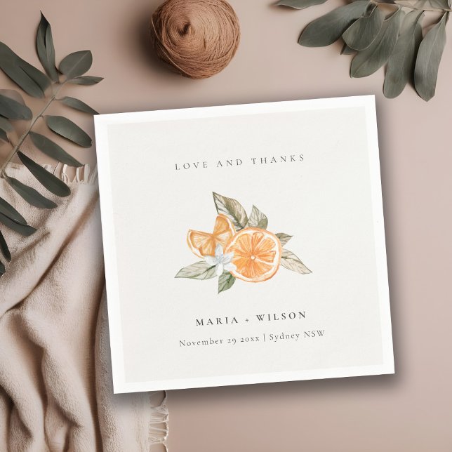 Servilleta De Papel Naranja mínimo Boho Botánico Amor Gracias Boda (Subido por el creador)