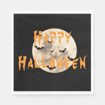 Naranja negro Feliz Halloween Moon Bats