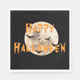 Servilleta De Papel Naranja negro Feliz Halloween Moon Bats
