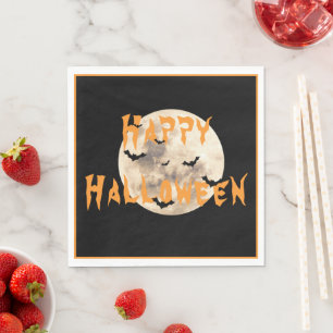 Servilleta De Papel Naranja negro Feliz Halloween Moon Bats