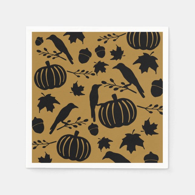 Servilleta De Papel Naranja Oro Otoño Amarillo Crow Otoño Calabaza (Anverso)