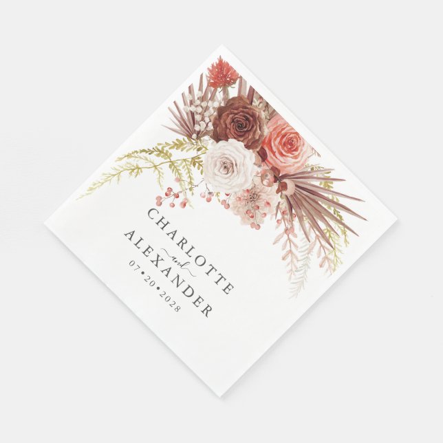 Servilleta De Papel Naranja oxidada Terracotta Palmetto deja Boda (Esquina)