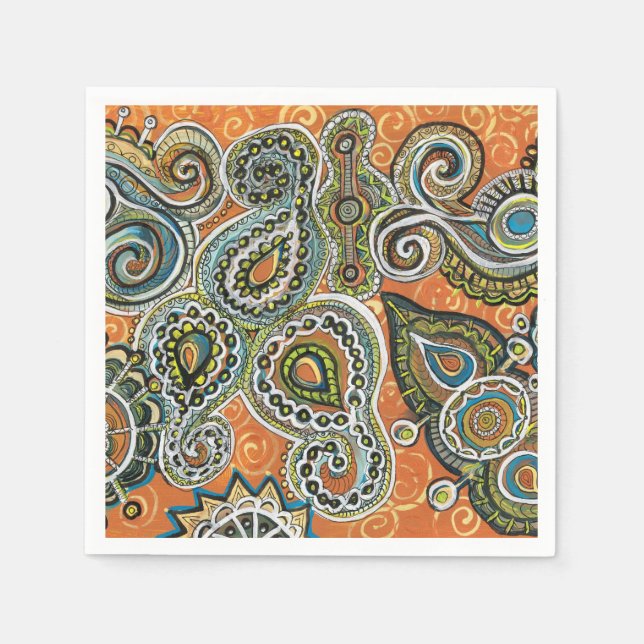 servilleta de papel naranja paisley (Anverso)