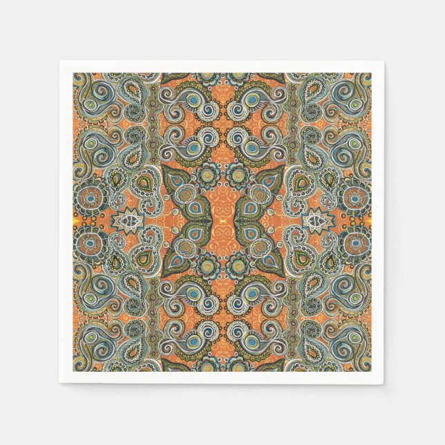 Servilleta De Papel naranja paisley napkin (Anverso)