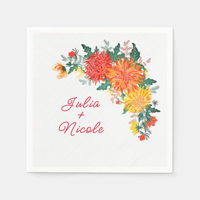 Servilleta De Papel Naranja Pastel Primavera Amarilla Dahlia Boda (Anverso)
