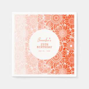 Servilleta De Papel Naranja Peach Stripes Floral Cumpleaños