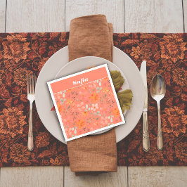 Servilleta De Papel Naranja personalizado de patrón de acuarela botáni