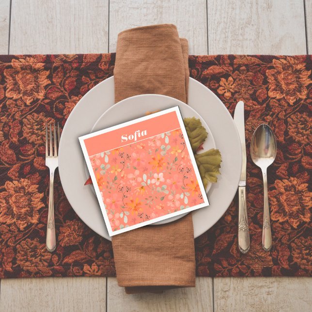 Servilleta De Papel Naranja personalizado de patrón de acuarela botáni (Subido por el creador)