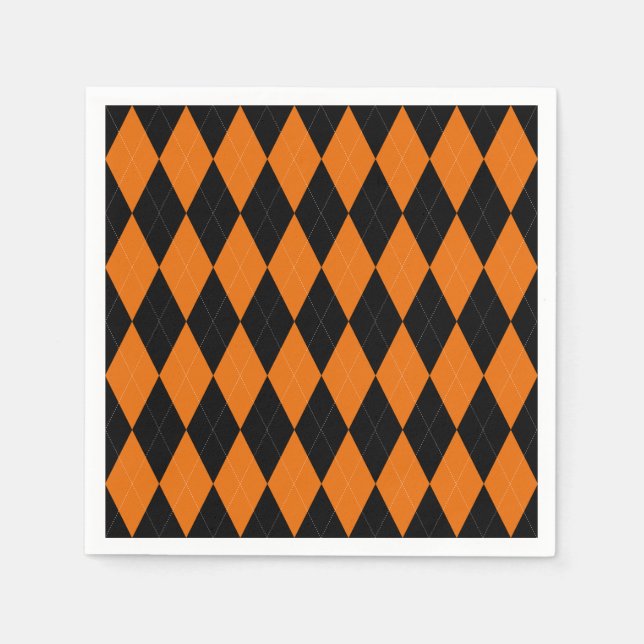 Servilleta De Papel Naranja Preppy Argyle Fiesta Paper Napkin (Anverso)