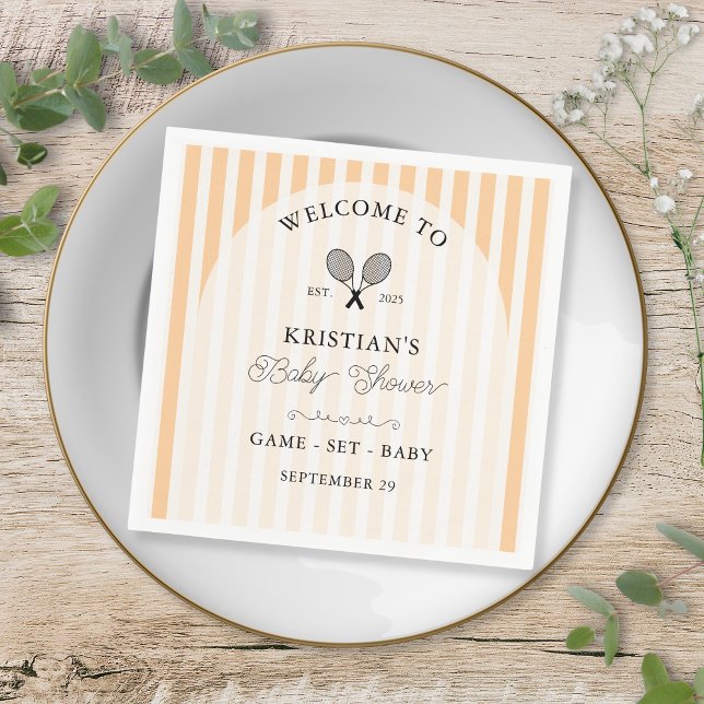 Servilleta De Papel Naranja Preppy Tennis Country Club Baby Shower (elegant orange peach tennis theme preppy country club chic upscale baby shower napkins with stripes)