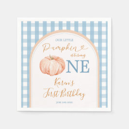 Servilleta De Papel Naranja Pumpkin Boho Blue Gingham Primer cumpleaño