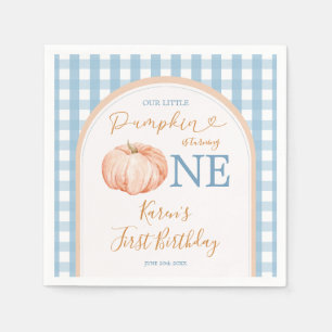 Servilleta De Papel Naranja Pumpkin Boho Blue Gingham Primer cumpleaño