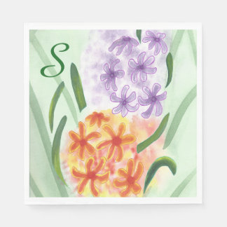 Servilleta De Papel Naranja púrpura Hyacinth Flowers Monogram Napkins
