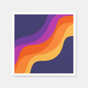 Servilleta De Papel Naranja púrpura y ondas diagonales retro amarillas