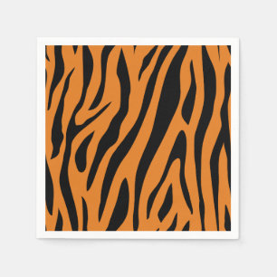 Servilleta De Papel Naranja Quemada y Rayas de Tigre Negro Estampado A