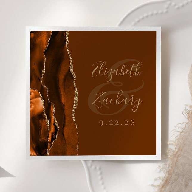 Servilleta De Papel Naranja quemado Agate Gold Brown Boda (Subido por el creador)