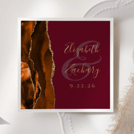 Servilleta De Papel Naranja quemado Agate Gold Burgundy Boda