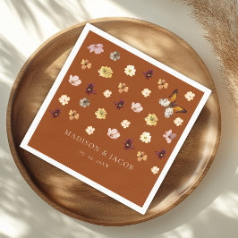 Servilleta De Papel Naranja quemado Boho Boda de Flor silvestre