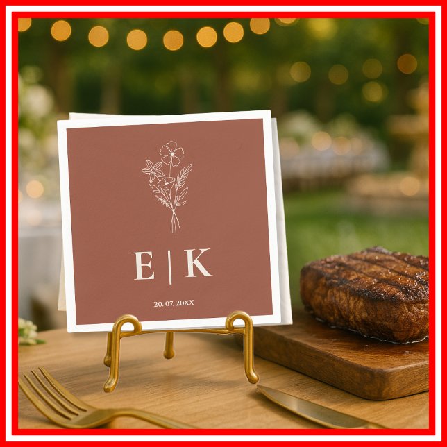 Servilleta De Papel Naranja quemado Boho Terracotta Boda de Flor silve (Subido por el creador)