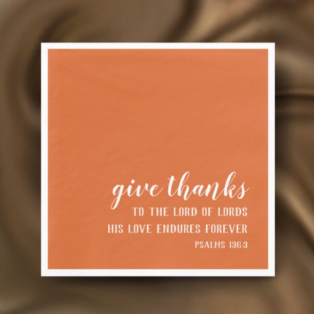 Servilleta De Papel Naranja quemado da gracias guión de acción de grac (Custom modern elegant script on burnt orange give thanks Bible verse Thanksgiving napkin.
)