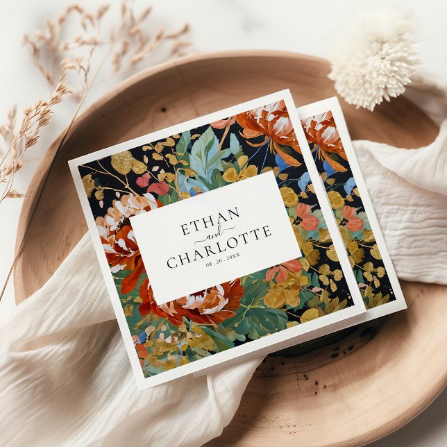 Servilleta De Papel Naranja quemado Peonies Boda de oro de pintura flo (Subido por el creador)