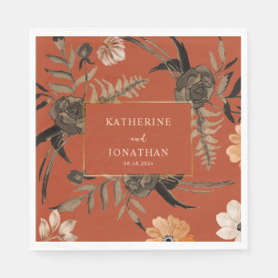 Servilleta De Papel Naranja quemado terracota boda del follaje otoñal