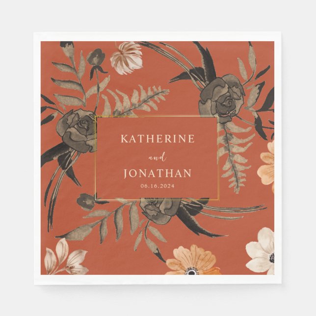 Servilleta De Papel Naranja quemado terracota boda del follaje otoñal (Anverso)