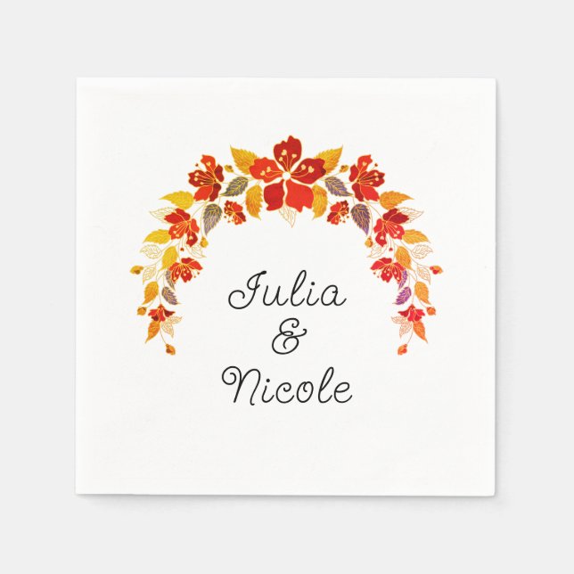 Servilleta De Papel Naranja quemado Tropical Hibiscus Florals Boda (Anverso)