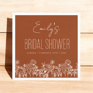 Servilleta De Papel Naranja quemado Wildflower Boho Bridal Shower