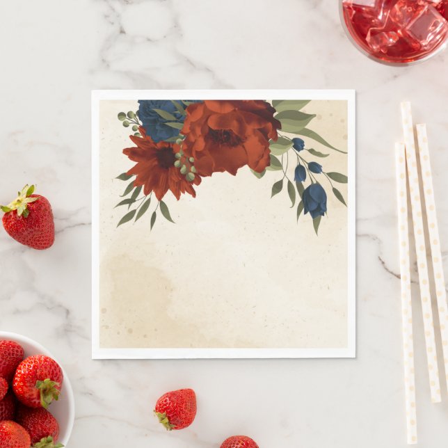 Servilleta De Papel naranja quemado y floral azul marino (In situ)