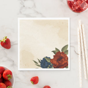 Servilleta De Papel naranja quemado y floral azul marino