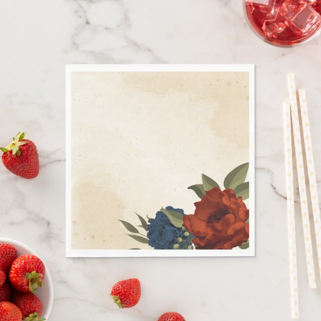 Servilleta De Papel naranja quemado y floral azul marino (In situ)