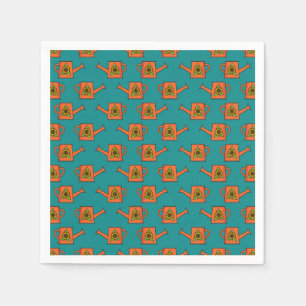 Servilleta De Papel Naranja regando lata con girasol