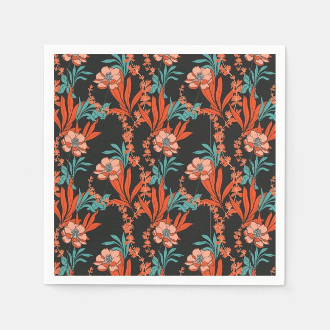 Servilleta De Papel Naranja Resumen Patrón floral (Anverso)